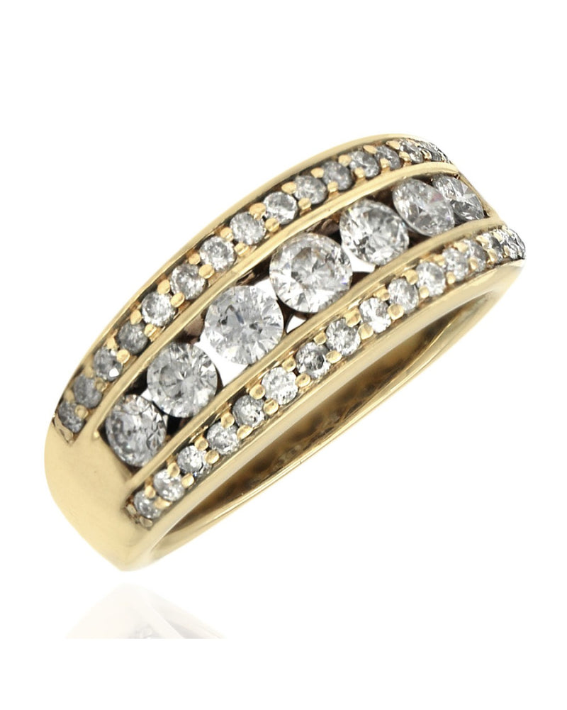Triple Row Diamond Band in Yellow Gold