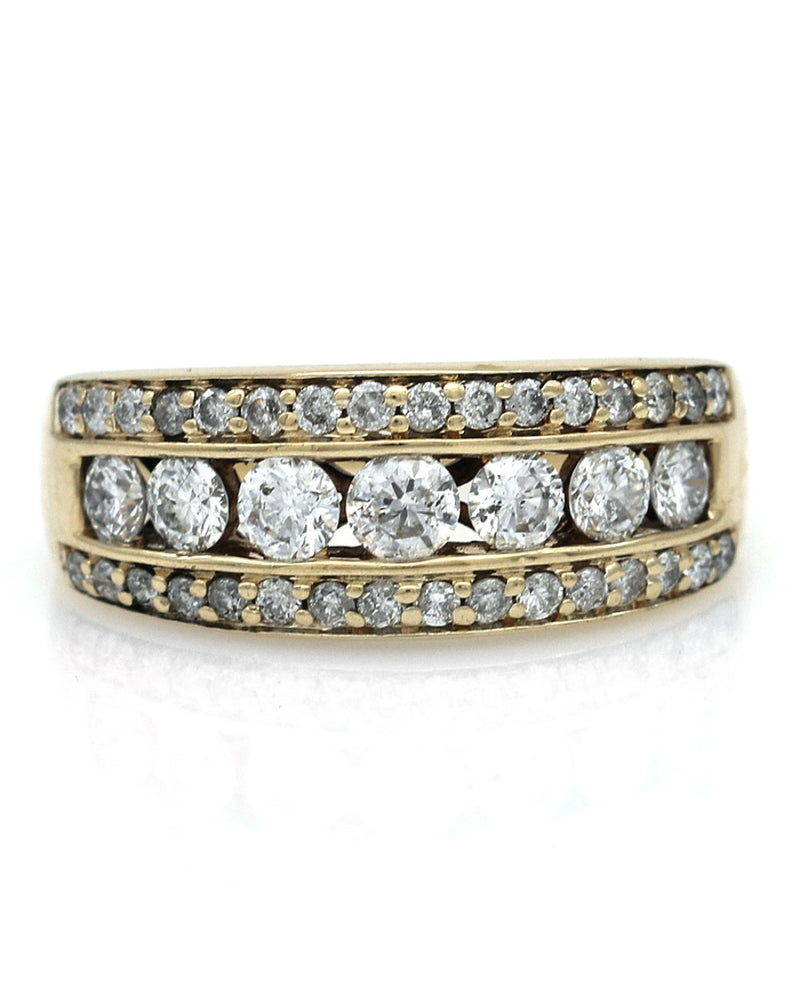 Triple Row Diamond Band in Yellow Gold