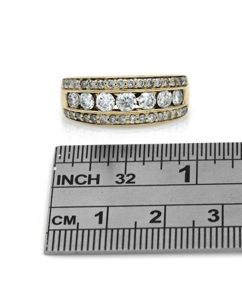Triple Row Diamond Band in Yellow Gold