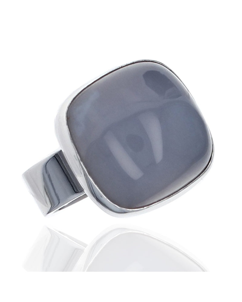 Square Blue Chalcedony Cabochon Ring in White Gold