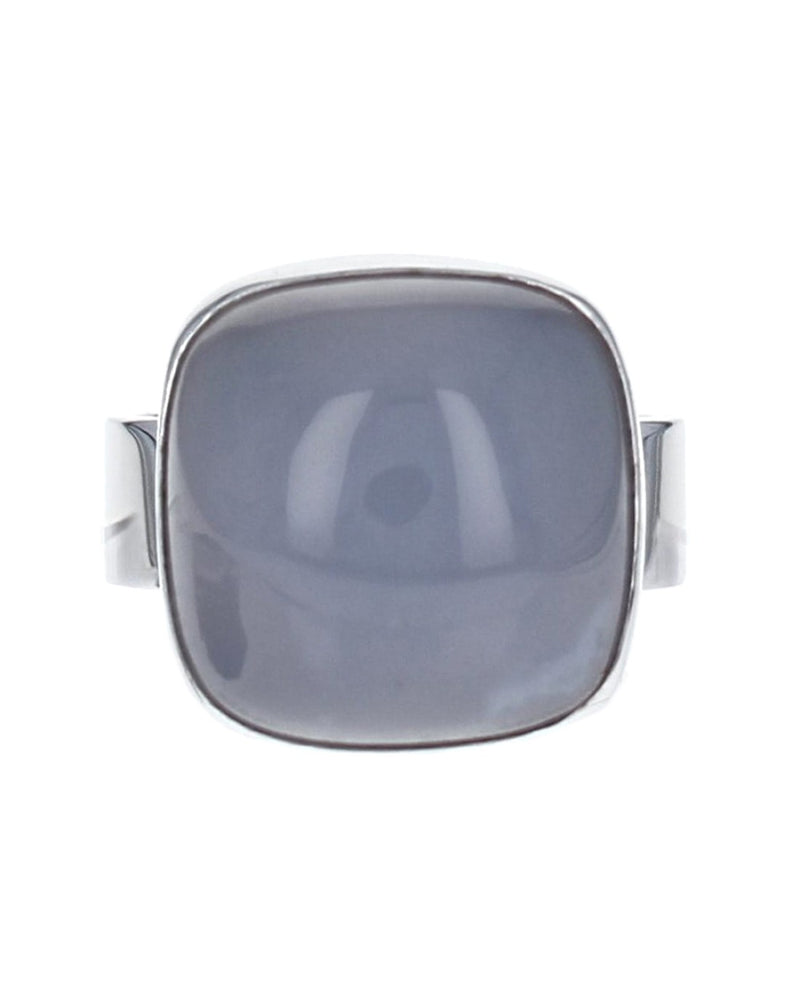 Square Blue Chalcedony Cabochon Ring in White Gold