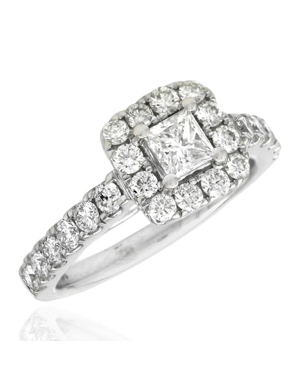 Square Halo Princess Cut Diamond Solitaire Ring in White Gold