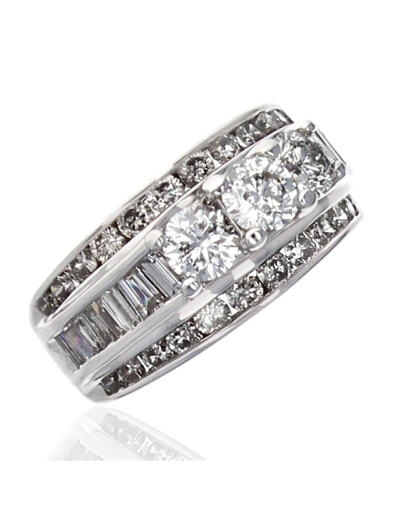 3 Row Round and Baguette Diamond Wedding Ring