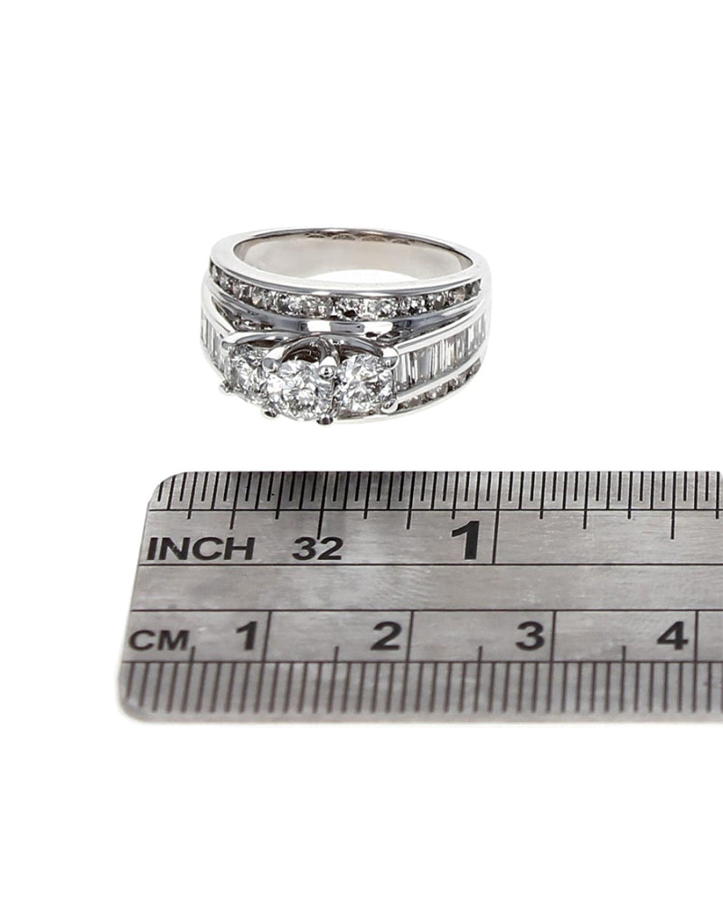 3 Row Round and Baguette Diamond Wedding Ring