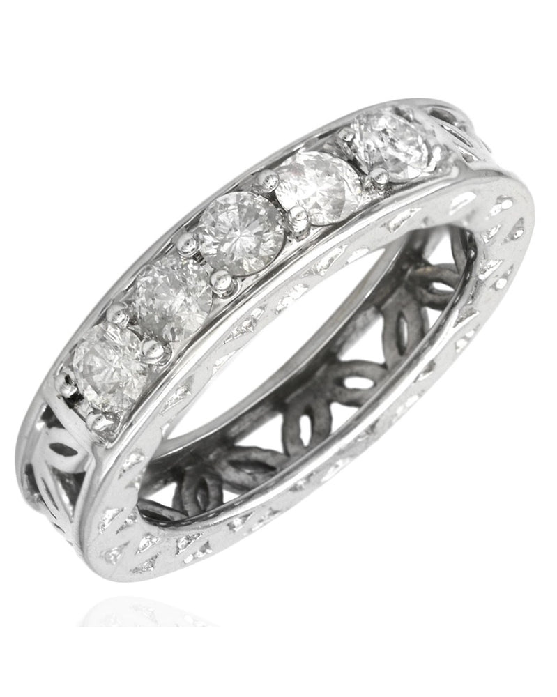 Gentleman's Etched Open Cut 5 Stone Diamond Band in White Gold