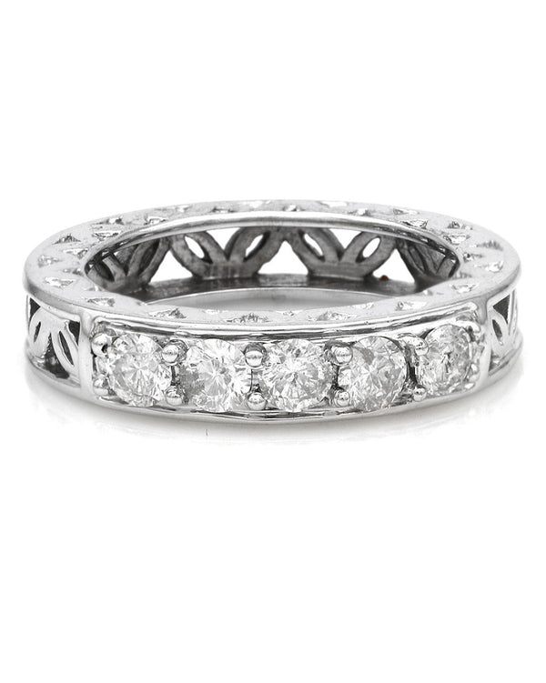 Gentleman's Etched Open Cut 5 Stone Diamond Band in White Gold