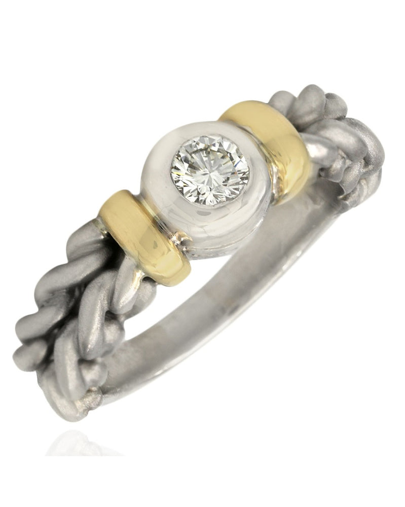 Diamond Braided Ring in White and Yellow Gold