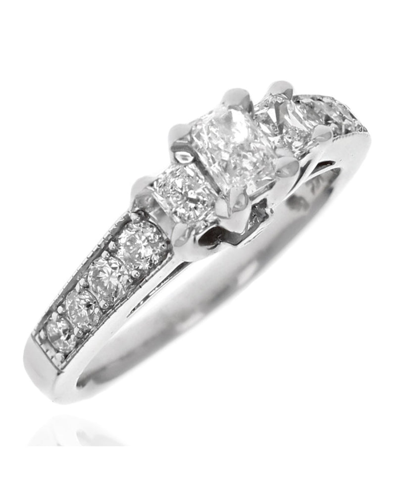 Radiant, Round and Princess Diamond Engagement Ring in White Gold