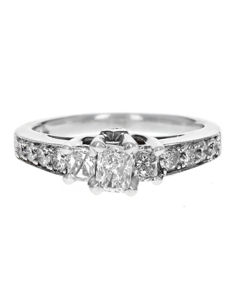 Radiant, Round and Princess Diamond Engagement Ring in White Gold