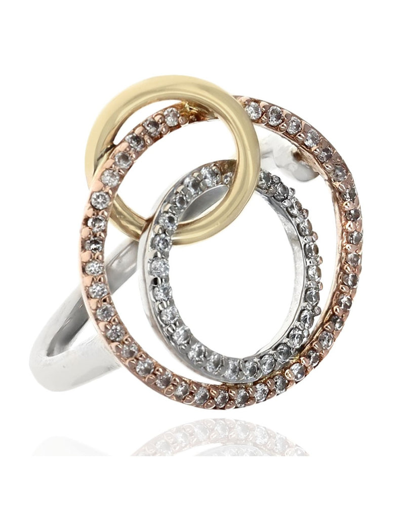 Diamond Interlocking Circle Ring in Tri Color Gold