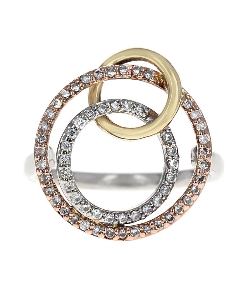 Diamond Interlocking Circle Ring in Tri Color Gold