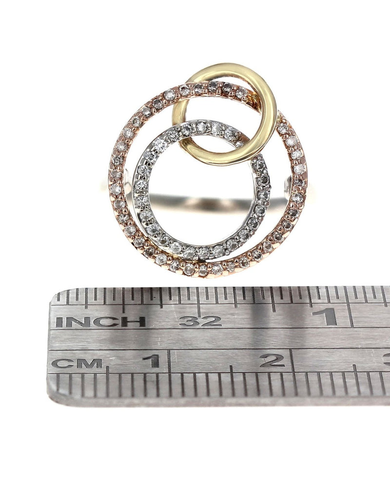 Diamond Interlocking Circle Ring in Tri Color Gold
