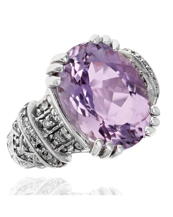 Fancy Oval Kunzite and Diamond Fashion Ring in White Gold