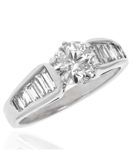 Round and Baguette Diamond Engagement Ring