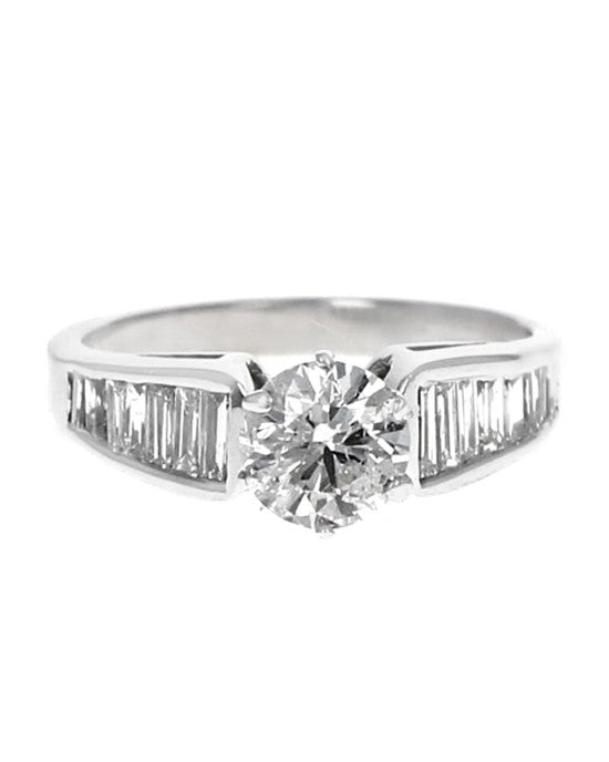 Round and Baguette Diamond Engagement Ring