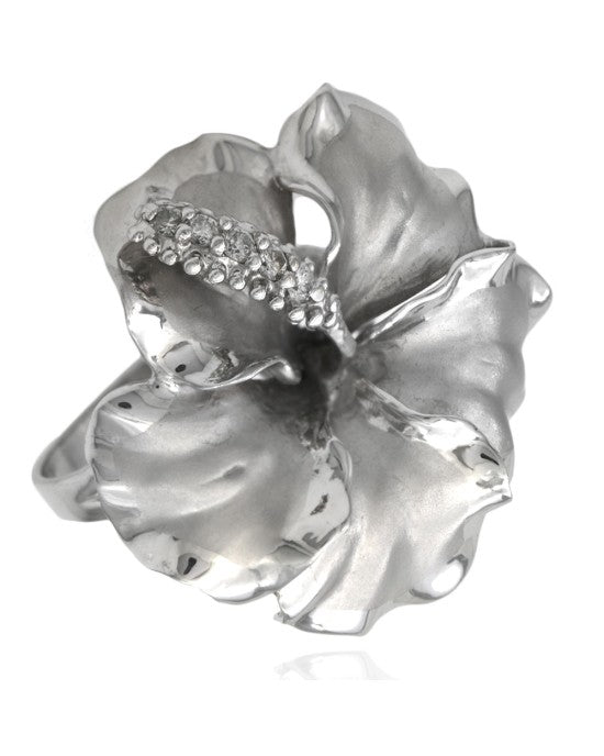 Diamond Large Flower Ring in White Gold