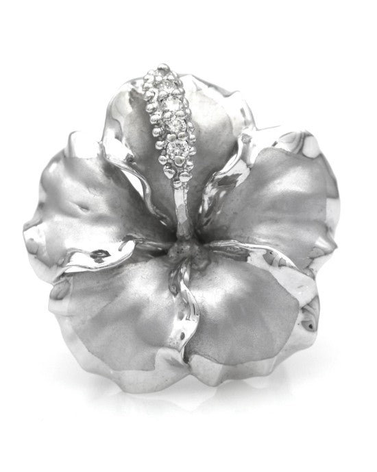 Diamond Large Flower Ring in White Gold