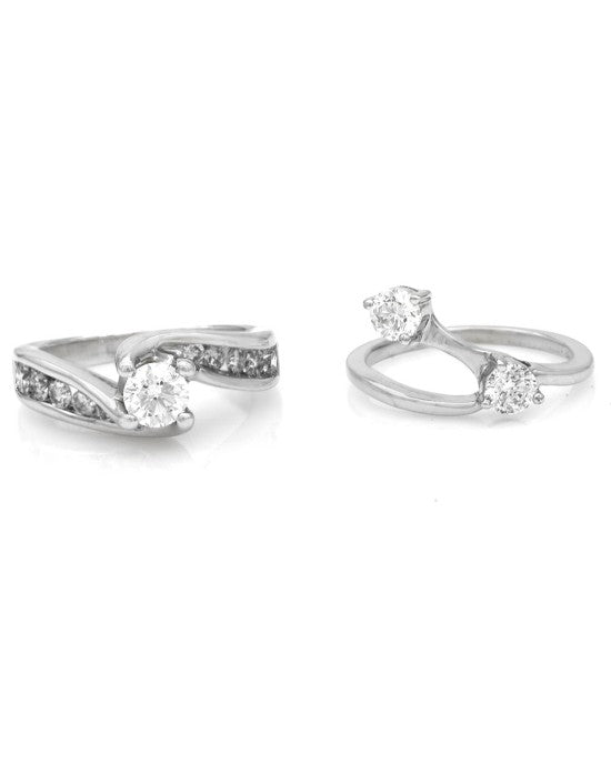 3 Stone Diamond Bypass Wedding Set in White Gold