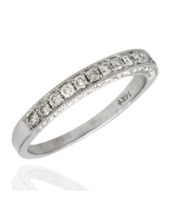 Diamond Milgrain Etched Wedding Band