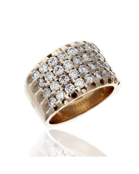 Four Row Diamond Checkerboard Band in Yellow Gold