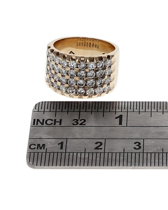 Four Row Diamond Checkerboard Band in Yellow Gold