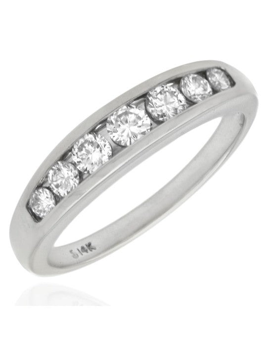 7 Stone Tapered Diamond Ring Band in White Gold