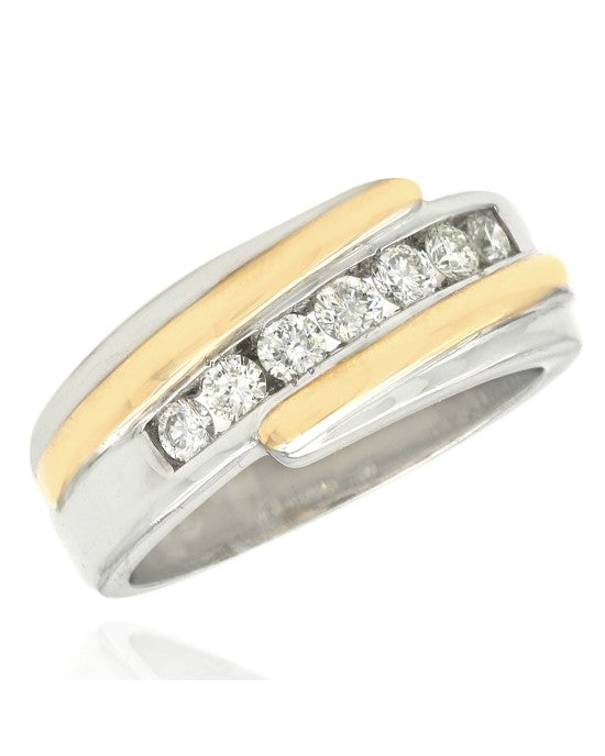 Diamond Bypass Band in White and Yellow Gold