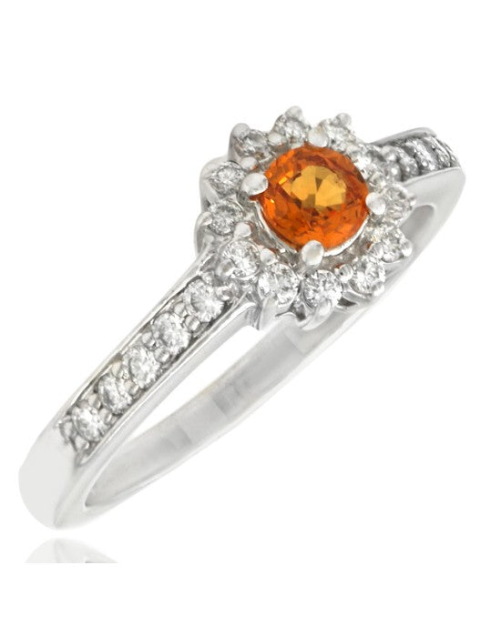Spessartine Garnet and Diamond Flower Ring in White Gold