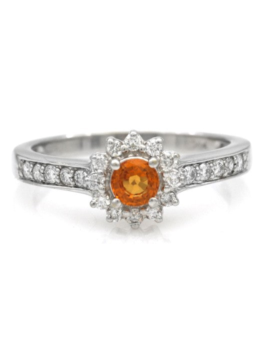 Spessartine Garnet and Diamond Flower Ring in White Gold
