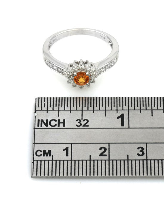 Spessartine Garnet and Diamond Flower Ring in White Gold