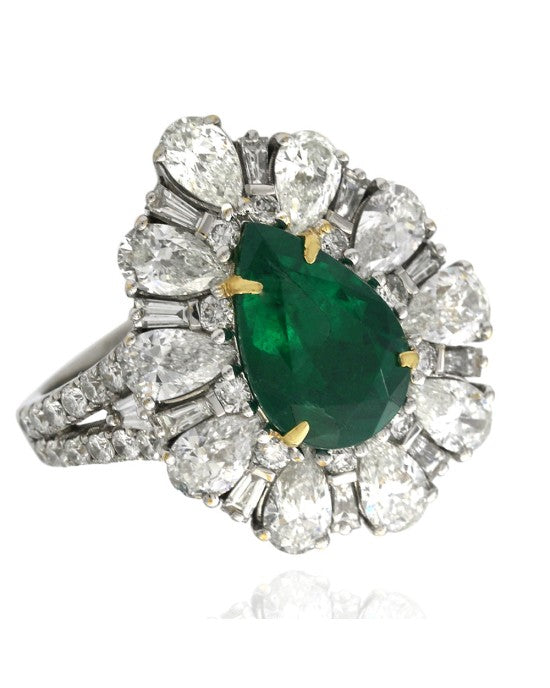 Pear Shaped Emerald and Mixed Diamond Halo