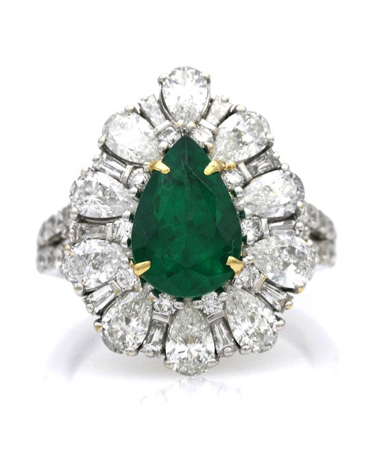 Pear Shaped Emerald and Mixed Diamond Halo