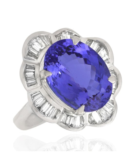 Oval Tanzanite and Baguette Diamond Ballerina Ring