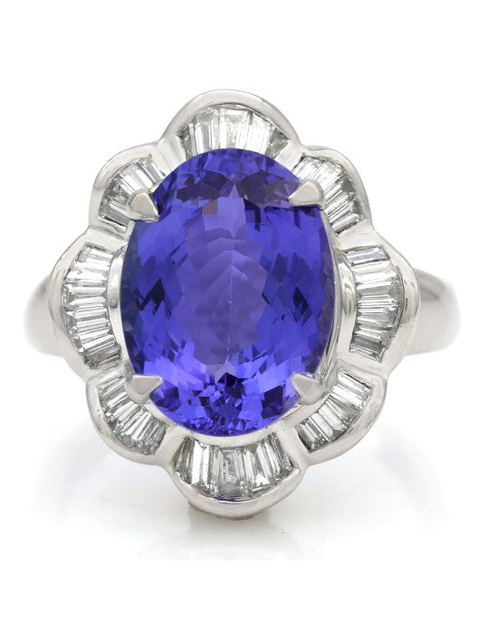 Oval Tanzanite and Baguette Diamond Ballerina Ring