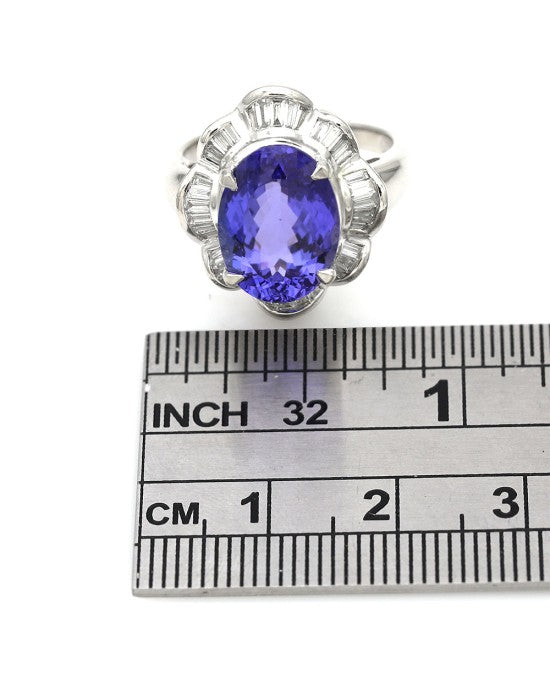 Oval Tanzanite and Baguette Diamond Ballerina Ring