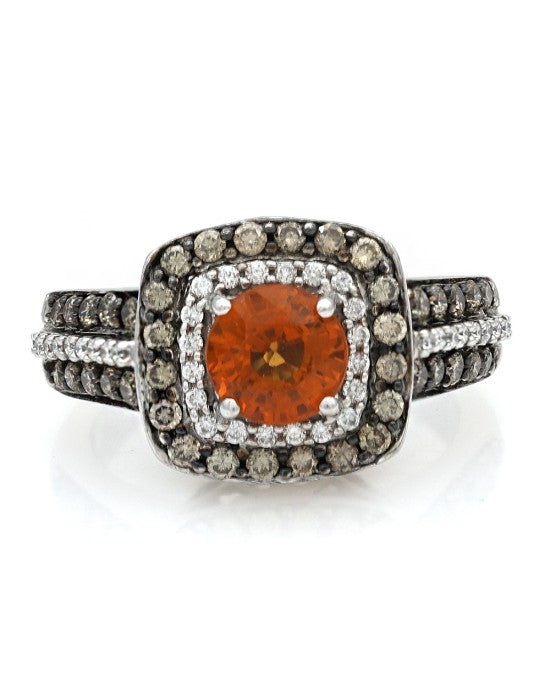 Le Vian Orange Sapphire and Diamond Halo Ring