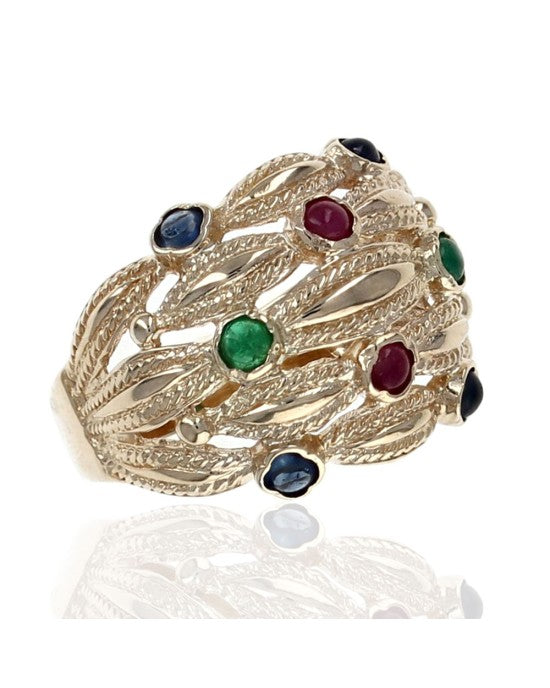 Sapphire, Ruby and Emerald Cabochon Dome Ring