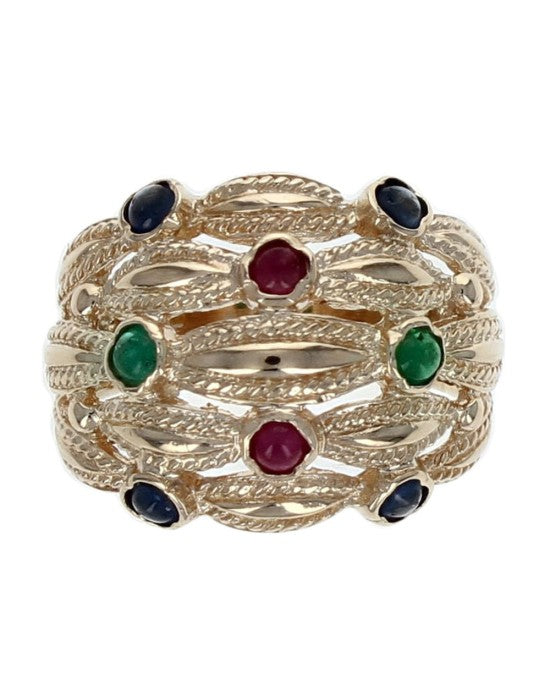 Sapphire, Ruby and Emerald Cabochon Dome Ring