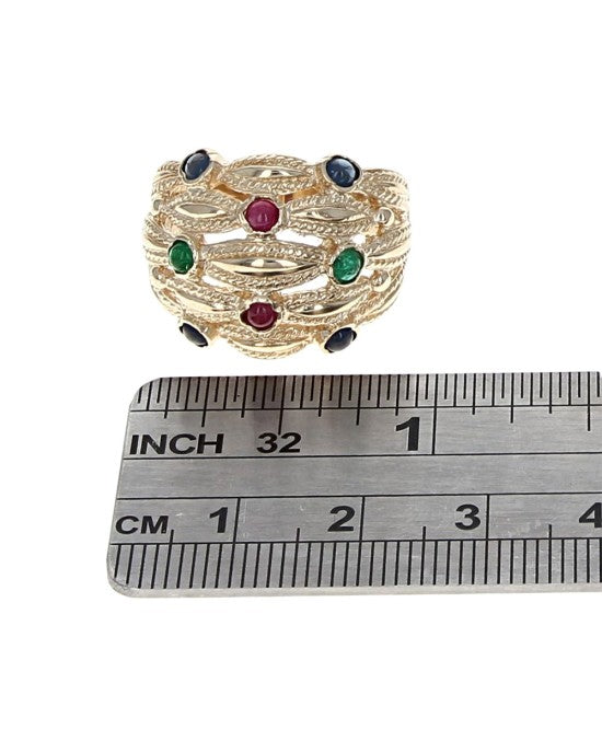 Sapphire, Ruby and Emerald Cabochon Dome Ring