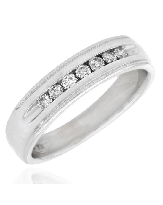 Gentleman's Diamond Milgrain Accent Tapered Band in White Gold