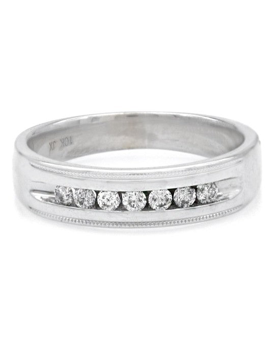 Gentleman's Diamond Milgrain Accent Tapered Band in White Gold