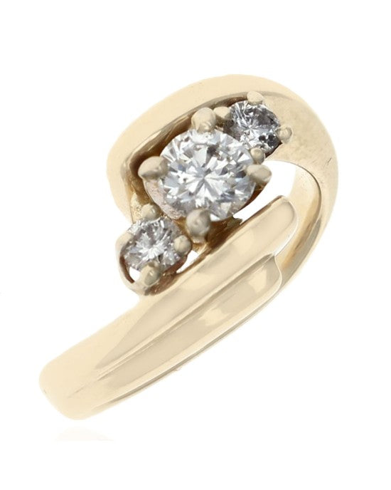 Diamond 3 Stone Bypass Ring in Yellow Gold