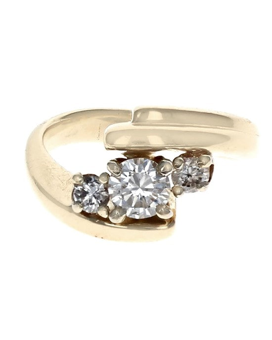 Diamond 3 Stone Bypass Ring in Yellow Gold