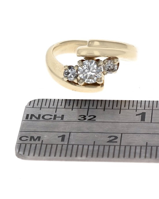Diamond 3 Stone Bypass Ring in Yellow Gold