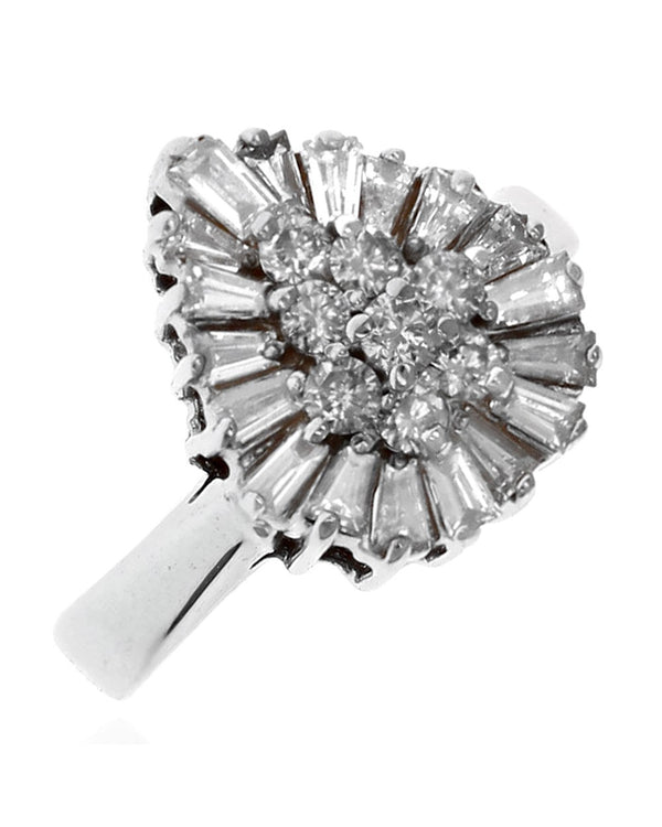 Mixed Cut Diamond Teardrop Ring in White Gold