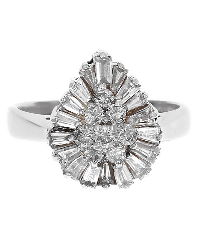 Mixed Cut Diamond Teardrop Ring in White Gold