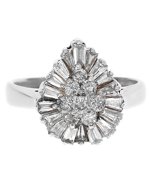 Mixed Cut Diamond Teardrop Ring in White Gold