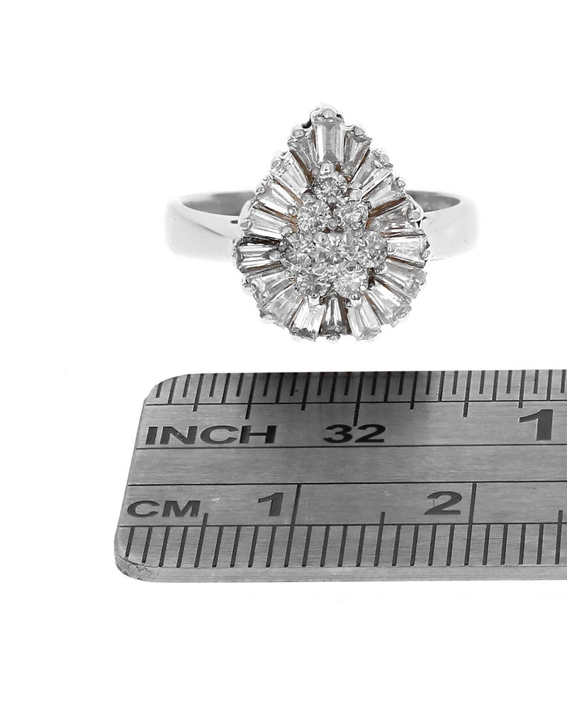 Mixed Cut Diamond Teardrop Ring in White Gold