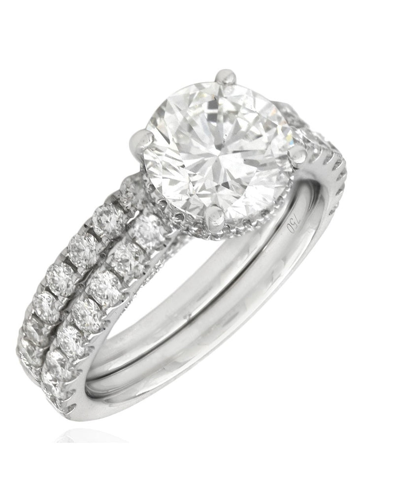 GIA Certified Round Brilliant Cut Diamond Solitaire Engagement Ring Set in 18KW