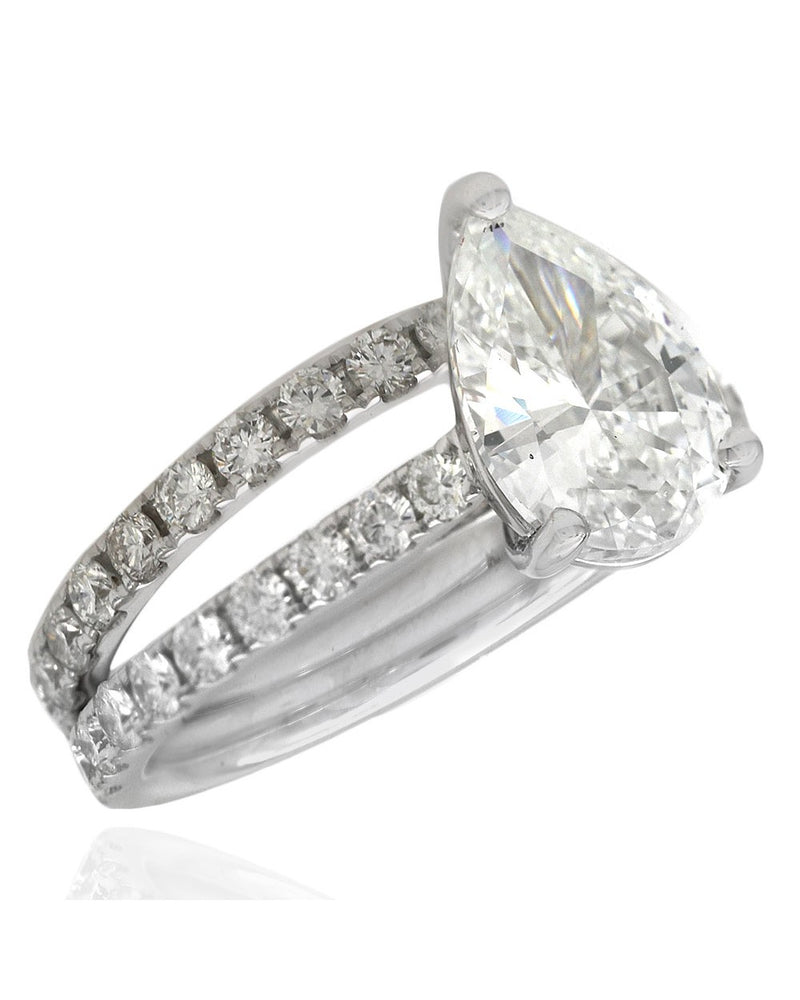 GIA Certified Pear Cut Diamond Solitaire Engagement Ring Set in 18KW